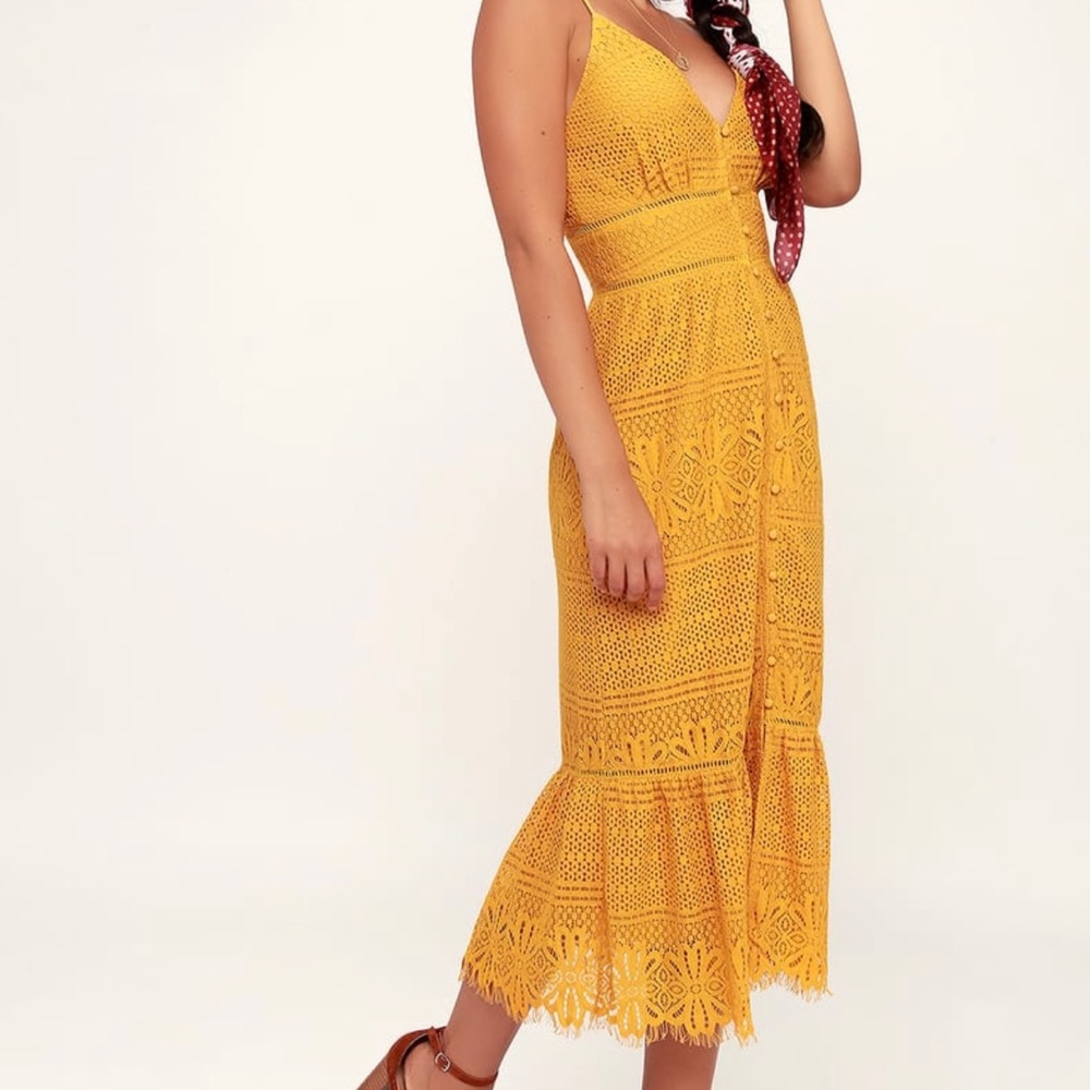 Golden yellow midi maxi lace dress